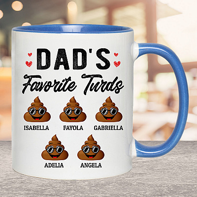 Alternative view of Personalized Dad's Favorite Five Turds Funny Personalized Family Accent Mug