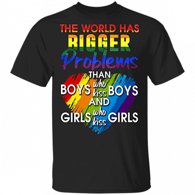 The World Has Bigger Problems Than Boys Who Kiss Boys T-Shirt - V Neck, Black, Unisex T-Shirt