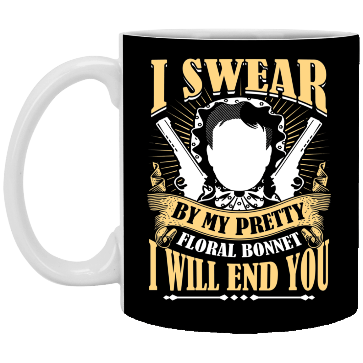 I Swear by My Pretty Floral Bonet Ceramic Coffee Mug - Beer Stein - Water Bottle - Color Changing Mug, Black, 11 oz. White Mug