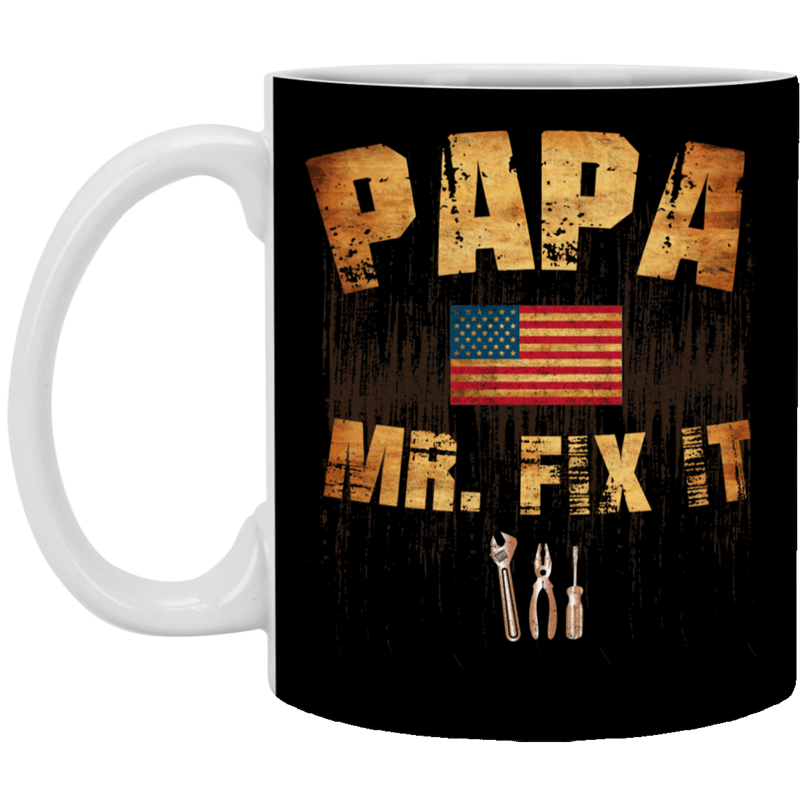 Papa Mr Fix It - Mr Fix It Ceramic Coffee Mug - Beer Stein - Water Bottle - Color Changing Mug, Black, 11 oz. White Mug