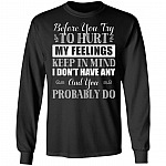 Before You Try To Hurt My Feelings Keep In Mind I Don't Have Any Hoodie Sweatshirt - Sarcastic Novelty Shirt, Black, Long Sleeve