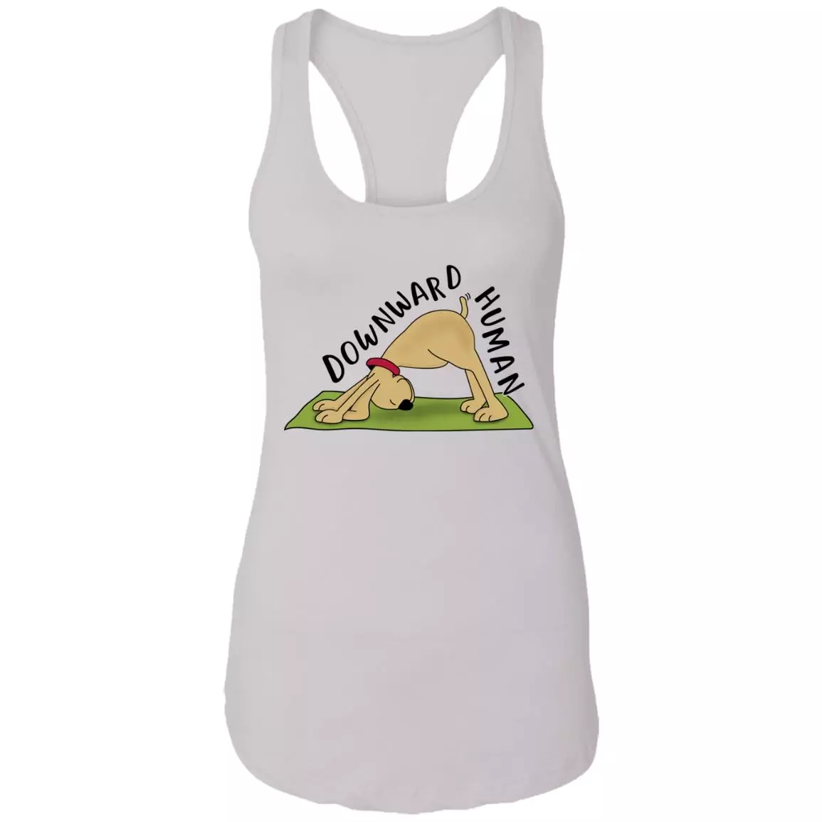 Downward Human Dog Yoga Poses Cotton Tank Top Tee - Ladies Racerback Tank for Women, White, Ladies Racerback Tank