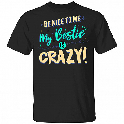 Be Nice To Me My Bestie Is Crazy T-Shirt - Sarcastic Humor Novelty Shirt, Black, Unisex T-Shirt