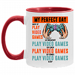 Gaming Coffee Mug - My Perfect Day Video Games Accent Mug, White/Red, 11 oz. Accent Mug