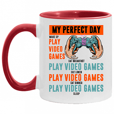 Gaming Coffee Mug - My Perfect Day Video Games Accent Mug, White/Red, 11 oz. Accent Mug