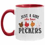 Just A Girl Who Loves Peckers Accent Mug - Love Pecker Mug, White/Red, 11 oz. Accent Mug