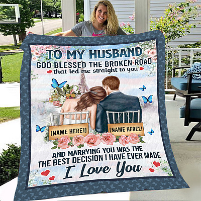 Alternative view of Personalized To My Husband God Blessed The Broken Road Arctic Fleece Blanket - Sherpa Blanket