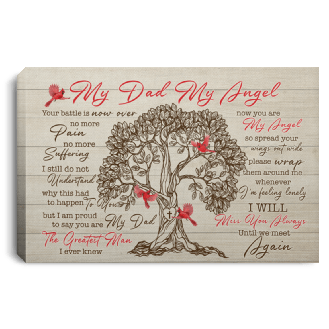 My Dad My Angel Your Battle Is Now Over No More Pain No More Suffering Framed Canvas - Unframed Poster - To My Dad In Heaven Wall Art Decor, White, 0.75'' Framed Canvas