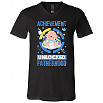 Achievement Unlocked Fatherhood Gift For New Dad T-Shirt - V Neck, Black, V-Neck T-Shirt