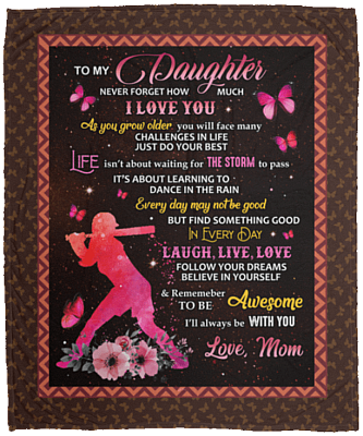 Softball To My Daughter Never Forger How Much I Love You From Mom Fleece Blanket - Premium Sherpa Blanket, White, Cozy Plush Fleece Blanket - 50x60