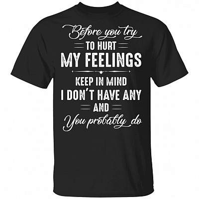 Before You Try To Hurt My Fellings T-Shirt - Funny Sarcasm Shirt, Black, Unisex T-Shirt