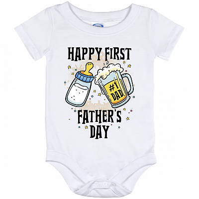 Happy First Father's Day Baby Bottle Beer Botttle Dad Gifts Baby Onesie - Baby Infant Bodysuit, White, Baby Onesie - 12 Month