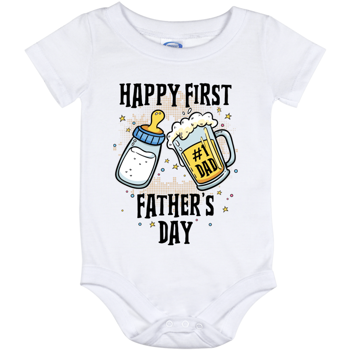 Happy First Father's Day Baby Bottle Beer Botttle Dad Gifts Baby Onesie - Baby Infant Bodysuit, White, Baby Onesie - 12 Month
