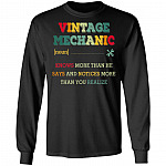 Vintage Mechanic Knows More Than He Says And Notices Hoodie - Sweatshirt - Long Sleeve Shirt, Black, Long Sleeve