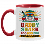 Daddy Shark Doo Doo Doo Vintage Accent Mug - Happy Father's Day Mug, White/Red, 11 oz. Accent Mug