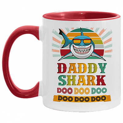 Daddy Shark Doo Doo Doo Vintage Accent Mug - Happy Father's Day Mug, White/Red, 11 oz. Accent Mug