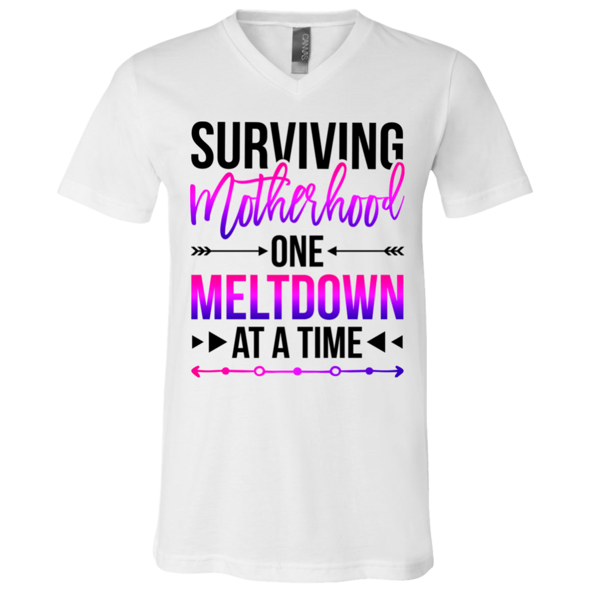 Surviving Motherhood One Meltdown At A Time T-Shirt - V Neck, White, V-Neck T-Shirt