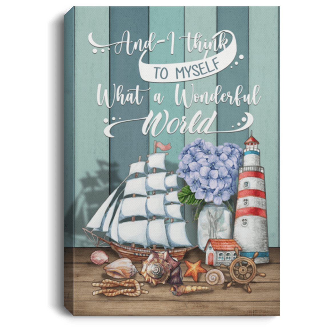 And I Think To Myself What A Wonderful World Sea Beach Life Framed Canvas - Unframed Poster, White, 0.75'' Framed Canvas