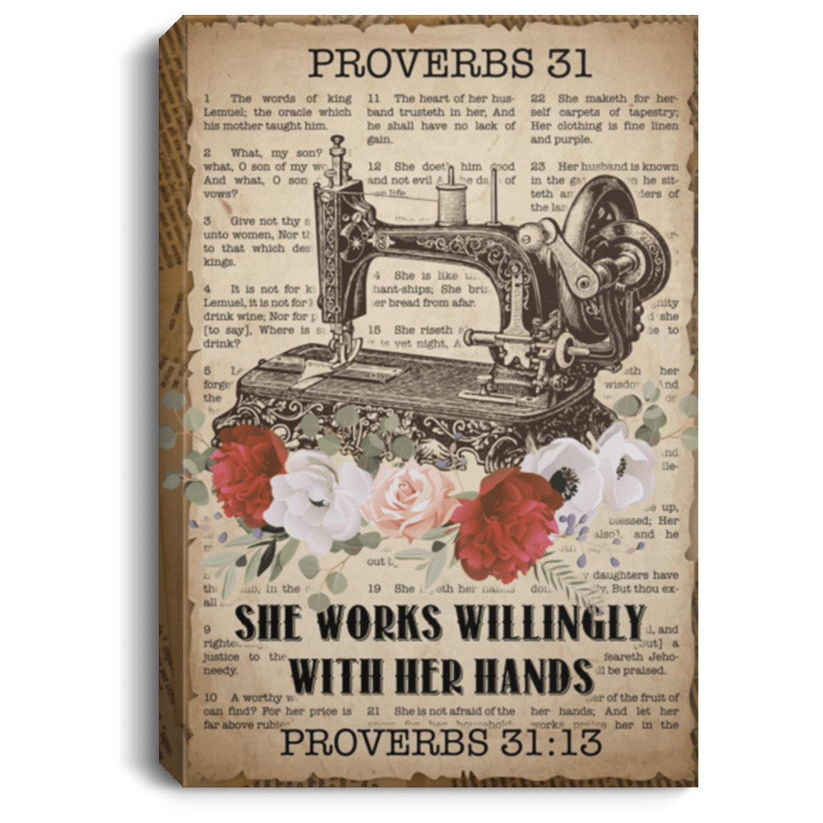 Proverbs 31:13 She Works Willingly With Her Hands Quilter Framed Canvas - Unframed Poster - Sewing Decor, White, 0.75'' Framed Canvas