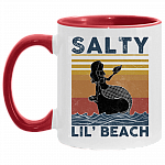 Salty Lil Beach Mermaid Retro Vintage Accent Mug, White/Red, 11 oz. Accent Mug