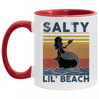 Salty Lil Beach Mermaid Retro Vintage Accent Mug, White/Red, 11 oz. Accent Mug