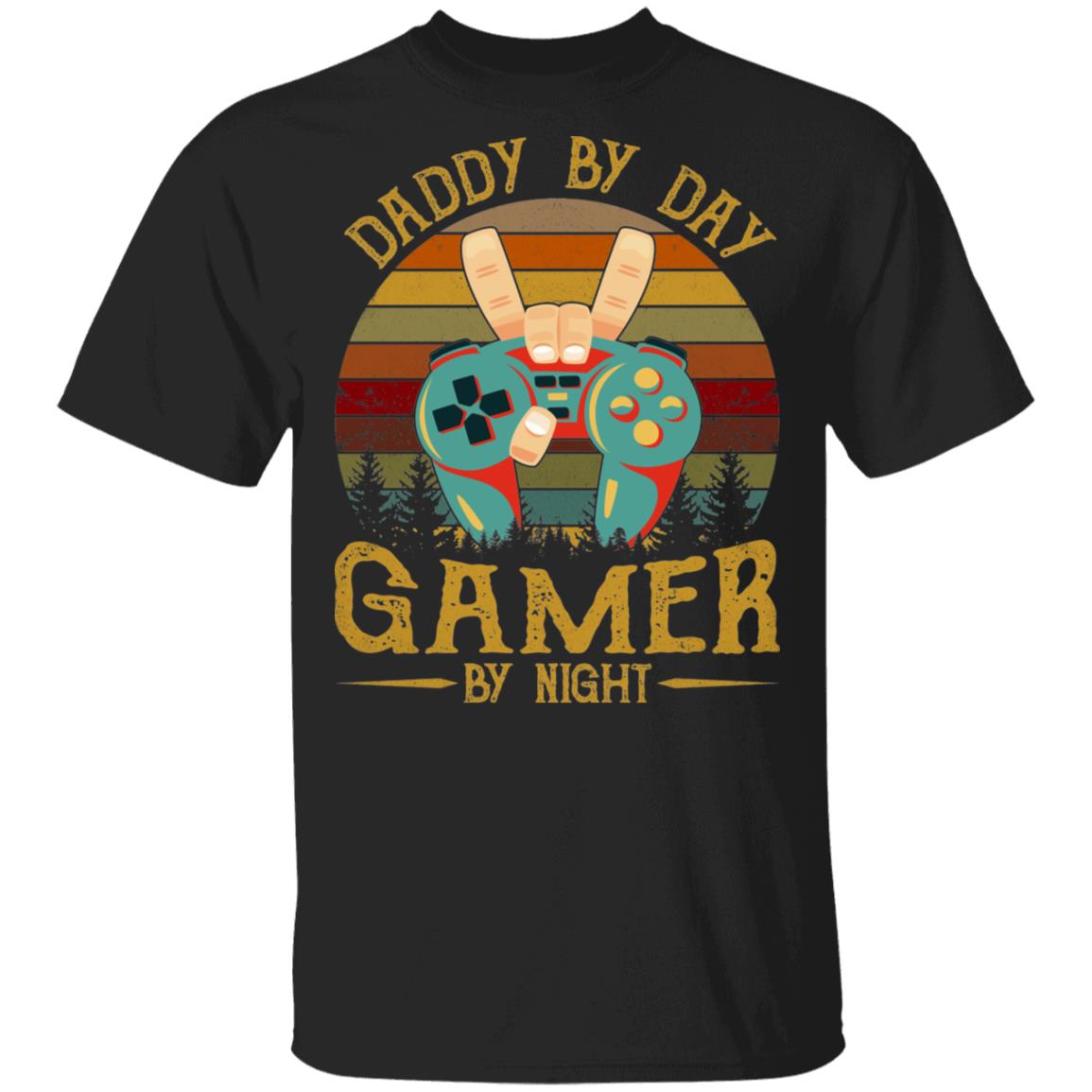 Daddy by Day Gamer by Night Vintage Retro Gamer Daddy T-Shirt, Black, Unisex T-Shirt