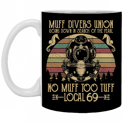 Scuba Muff Divers Union Going Down in Search of the Pearl Local 69 Ceramic Coffee Mug - Beer Stein - Water Bottle, Black, 11 oz. White Mug