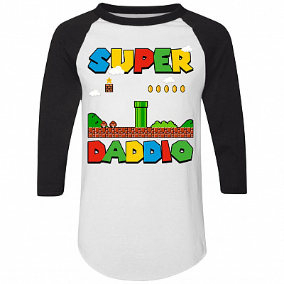 Super Daddio Fathers Day 3/4 Raglan Jersey Shirt - Baseball Tee, White/Black, Raglan Jersey