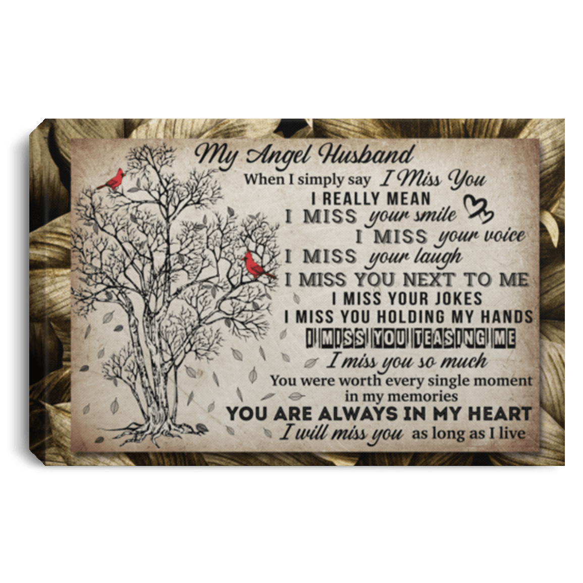 My Angel Husband When I Simply Say I Miss You Framed Canvas Prints - Unframed Poster - Home Decor Wall Art, White, 0.75'' Framed Canvas