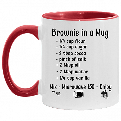 Brownie In A Mug Ceramic Accent Mug - How to Make Brownie Cute Recipe Mug, White/Red, 11 oz. Accent Mug