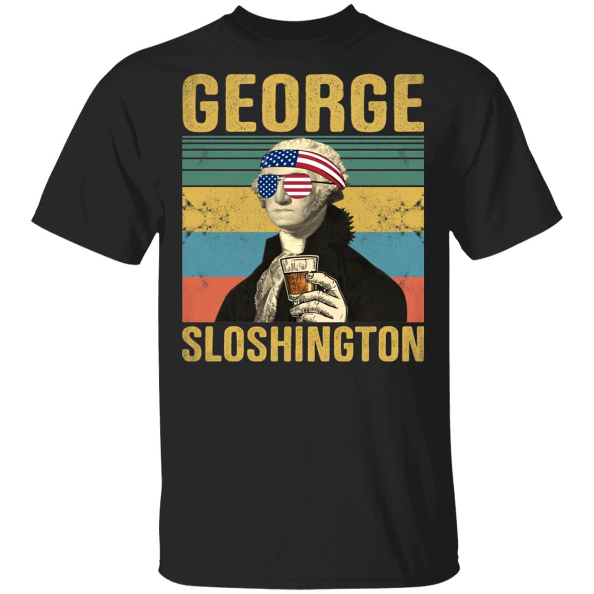 George Sloshington Drinking Beer Vintage Retro T-Shirt, Black, Unisex T-Shirt
