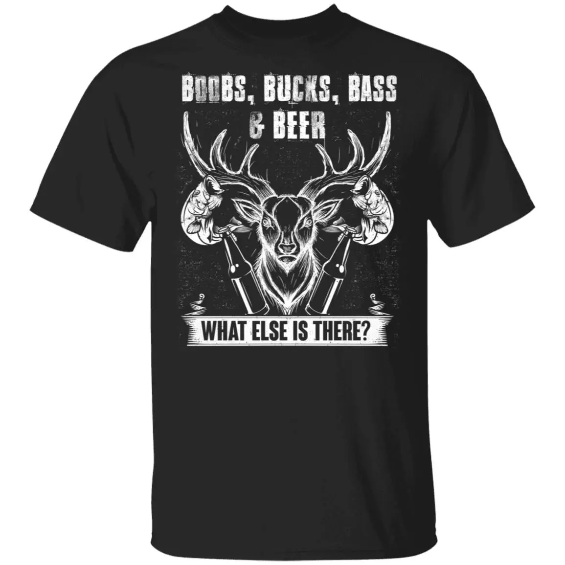 Boobs Bucks Bass And Beer T-Shirt - Funny Fahters Day Gift, Black, Unisex T-Shirt