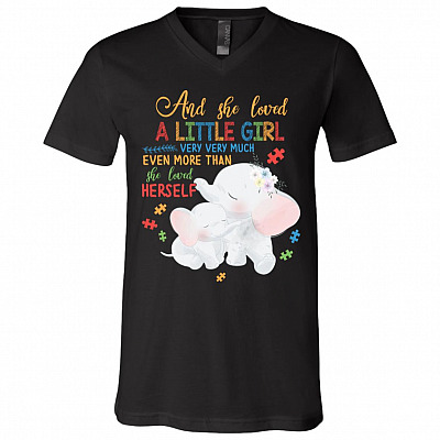 And She Loved A Little Girl Very Very Much Even More Than She Looked Herself T-Shirt - Autism Mom V-Neck Shirt, Black, V-Neck T-Shirt