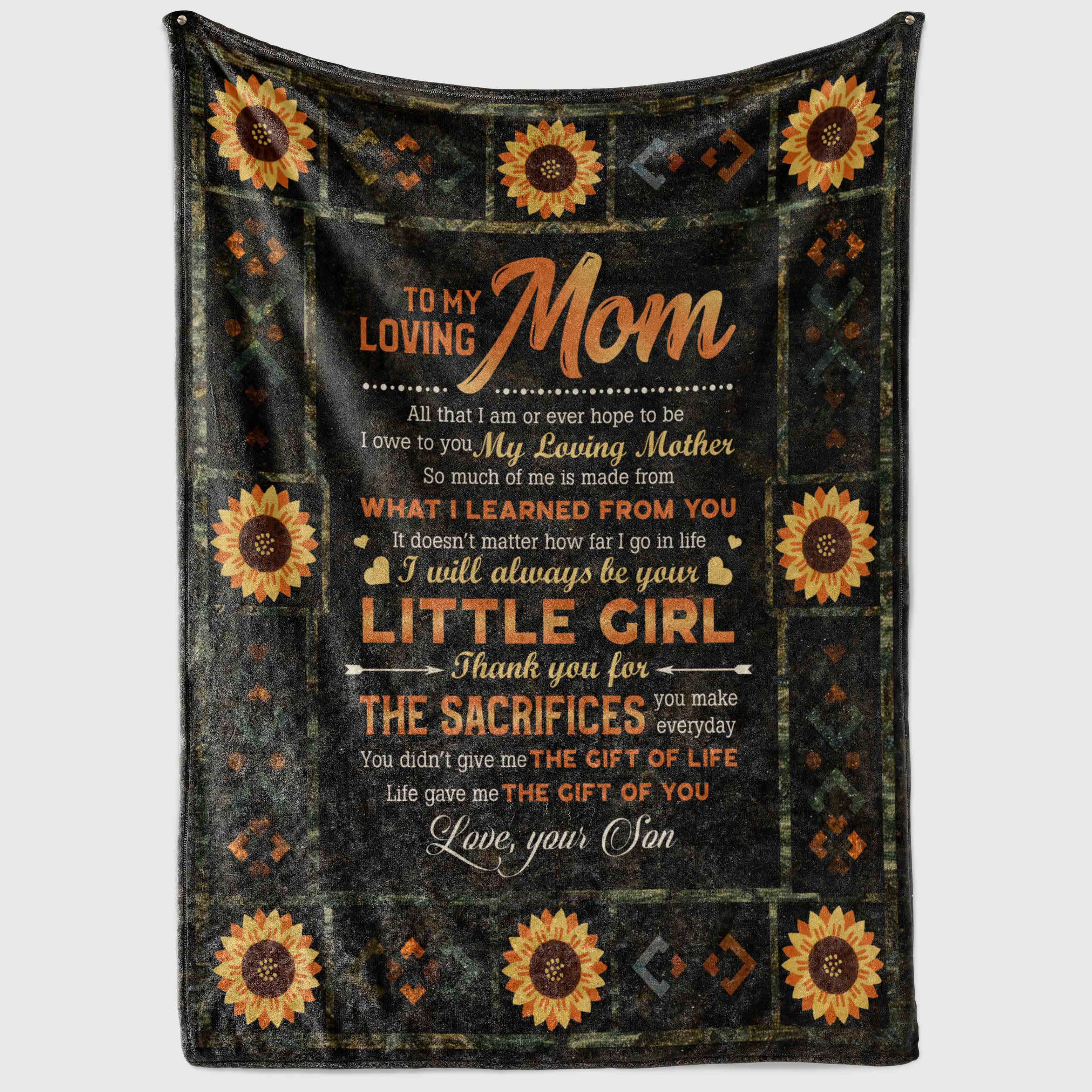 6VT. To My Loving Mom Son Sunflower blanket mockup