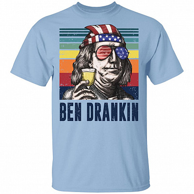 Ben Drankin T-Shirt - Funny Drinking Shirt, Light Blue, Unisex T-Shirt
