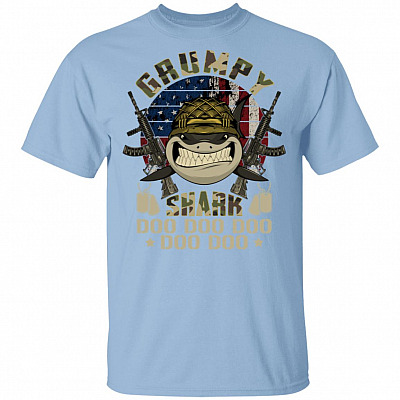 Grumpy Shark Doo Doo Doo Print on Back T-Shirt - Funny Grumpy Old Man Veteran Man Myth Legend Shirt, Light Blue, Unisex T-Shirt
