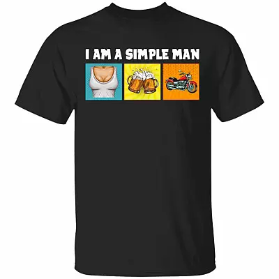 I Am A Simple Man Boobs Beer And Motorcycle Funny T-Shirt, Black, Unisex T-Shirt