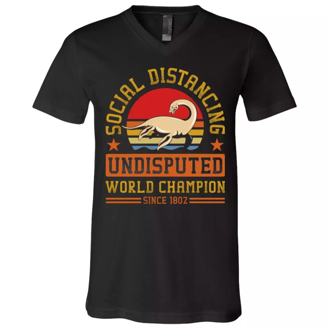 Social Loch Ness Distancing Undisputed World Champion Since 1802 Monster T-Shirt - Fun Quarantine 2020 Shirt, Black, V-Neck T-Shirt