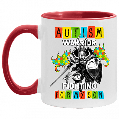 Autism Warrior Fighting for My Son Accent Mug, White/Red, 11 oz. Accent Mug