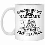Grandads Are Like Magicians They Make Beer Disappear Ceramic Coffee Mug - Beer Stein - Grandpa Beer Gifts, White, 11 oz. White Mug
