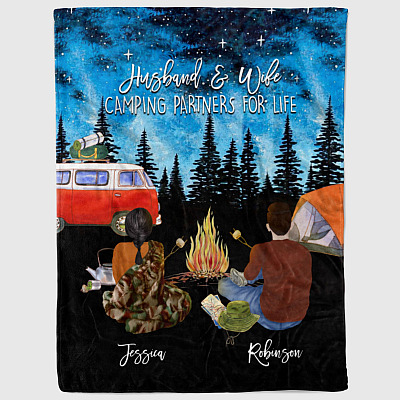Alternative view of Personalized Husband And Wife Camping Partners For Life Fleece Blanket - Premium Sherpa Blanket - Woven Blanket