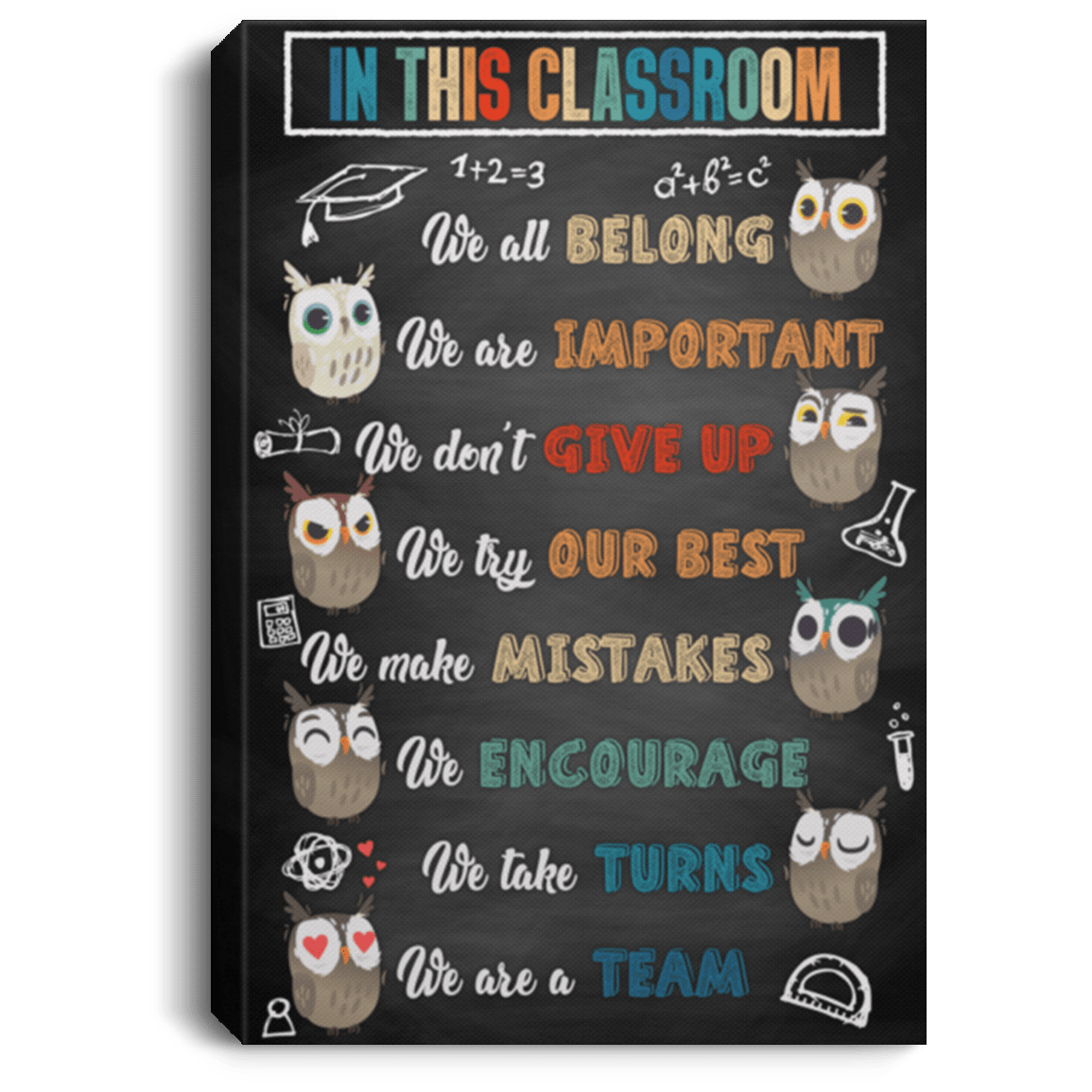 In This Classroom We All Belong We Are Important Wrapped Framed Canvas Prints - Unframed Poster, White, 0.75'' Framed Canvas