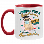 Wishing You A Happy Graduation From A Social Distance Accent Mug - Quarantine Graduation Gifts, White/Red, 11 oz. Accent Mug