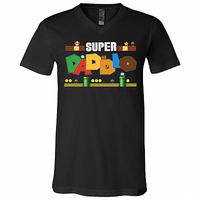 Super Daddio Funny Happy Father's Day T-Shirt - V-Neck Shirt, Black, V-Neck T-Shirt