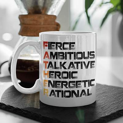 Alternative view of Father Fierce Ambitious Talkative Heroic Energetic Rational Father's Day Mug Gift Ceramic Coffee Mug
