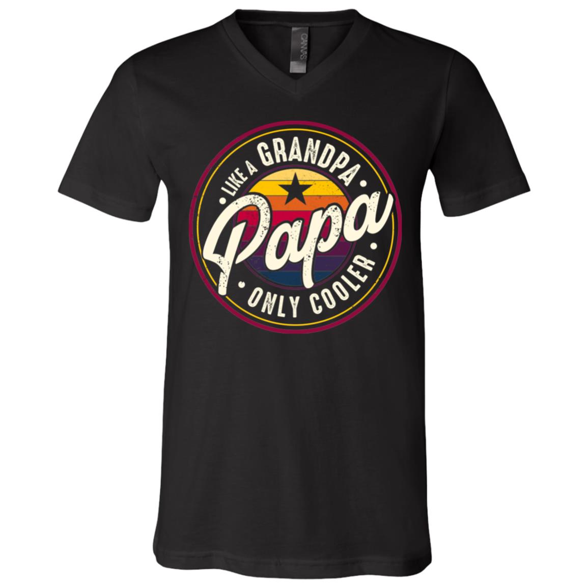 PaPa Like A Grandpa Only Cooler Happy Father's Day T-Shirt - V-Neck Tee, Black, V-Neck T-Shirt