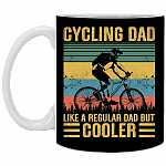 Cycling Dad Like A Regular Dad But Cooler Vintage Retro Ceramic Coffee Mug - Beer Stein - Water Bottle, Black, 11 oz. White Mug