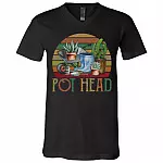 Vintage Pot Head Gardening T-Shirt - Gift for Gardener, Black, V-Neck T-Shirt