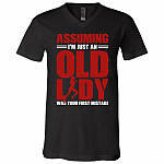 Jogging Assuming I'm Just An Old Lady Was Your First Mistake T-Shirt - V-Neck Tee, Black, V-Neck T-Shirt