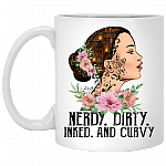 Nerdy Dirty Inked Tattoo Girl Book Lovers Ceramic Coffee Mug - Water Bottle - Beer Stein, White, 11 oz. White Mug